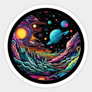 Surrealist space artwork with planets Sticker